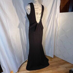 Long black dress evening graduation wedding low back bow back sleeveless size L